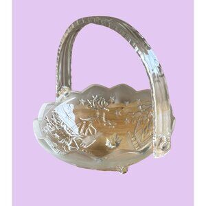 Mikasa Crystal Basket Santa's Sleigh With Reindeer Christmas Night